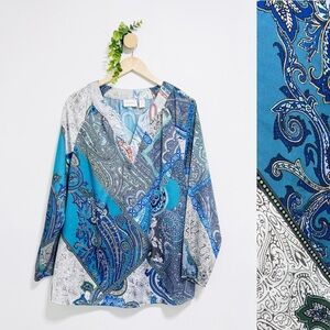 Chico’s Blue Paisley Print Long Sleeve Blouse